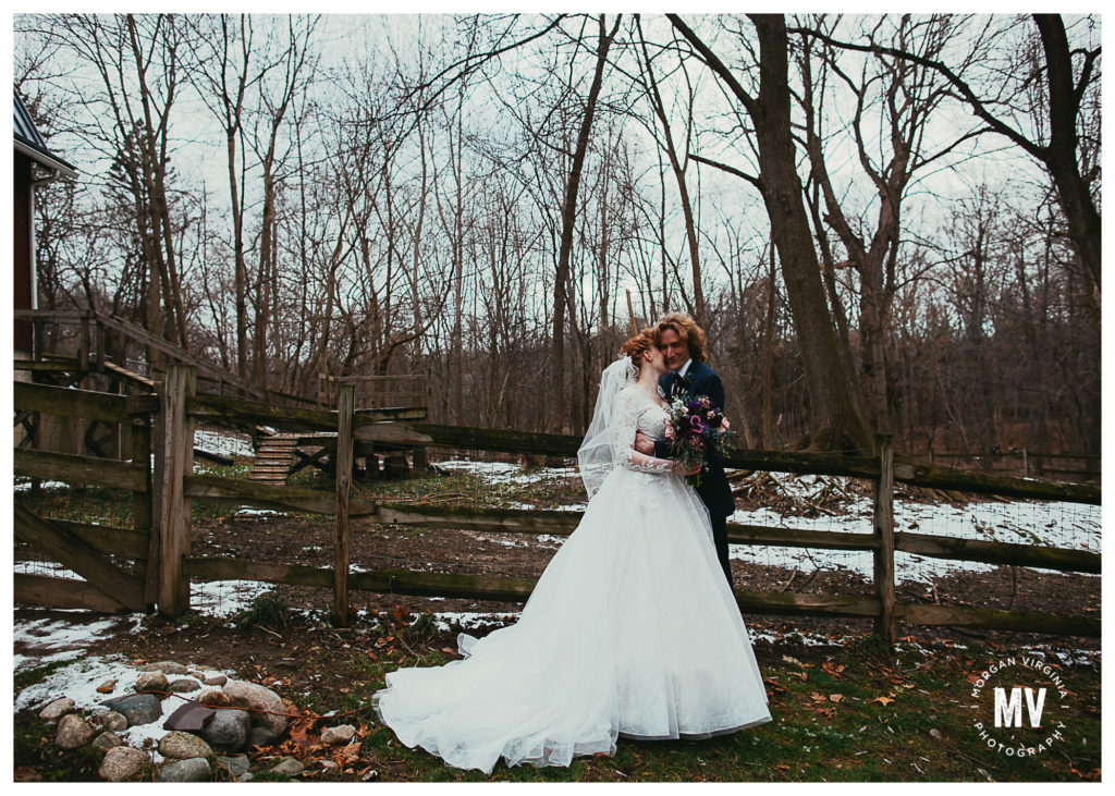 intimate winter barn wedding in Rochester Michigan with intimate wedding photographer morgan virginia photography